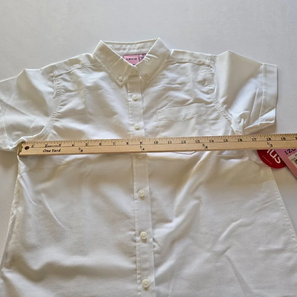 Izod Girls Oxford Button Collar White Pocket Short Sleeve Shirt Plus Sz 16.5